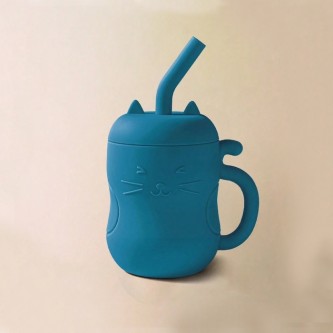 Βρεφικό Ποτήρι Σιλικόνης Καλαμάκι Green blue silicone cup_9600